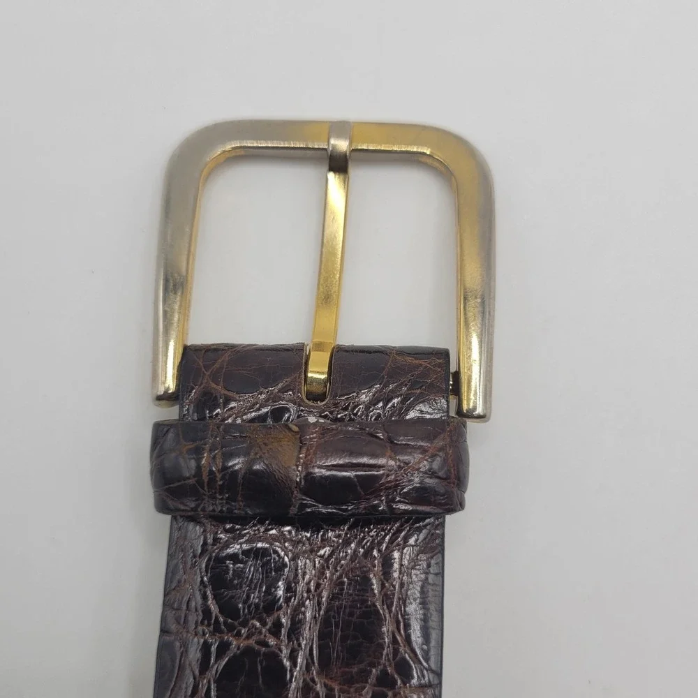 Vintage Brown Crocodilian Leather Belt 36 Classic Quiet Luxury Old Money France